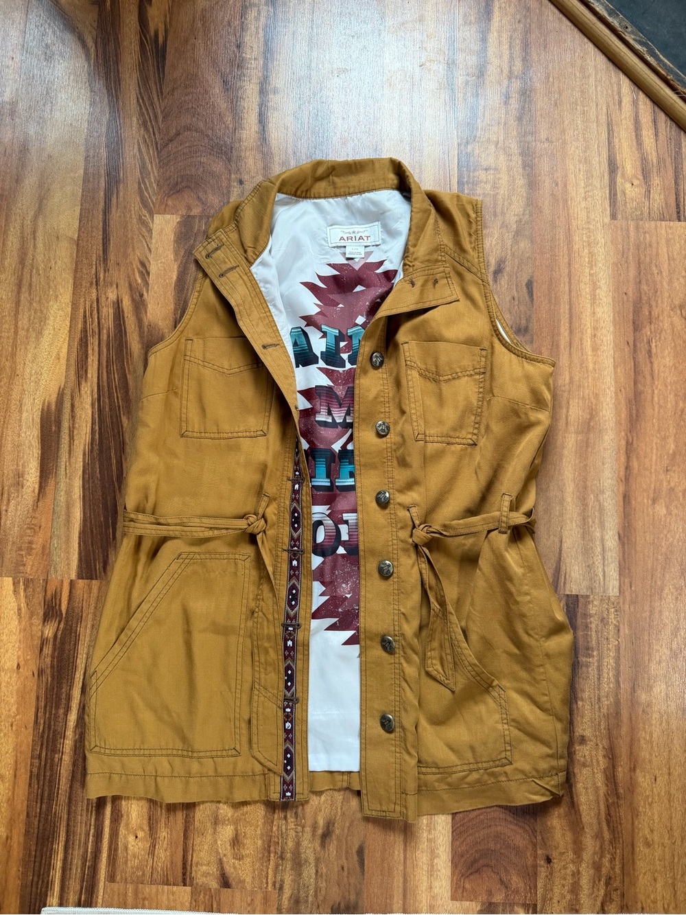 Ariat Mustard Tan Utility Vest with Waist Tie